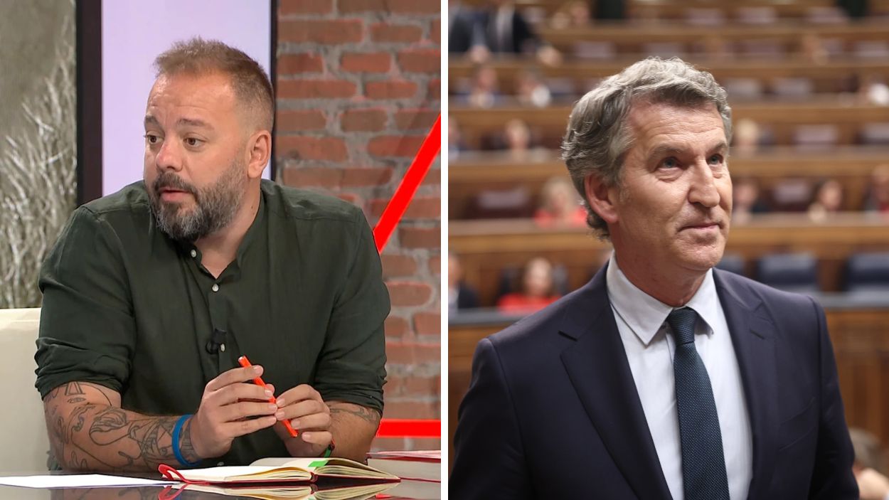 El periodista Antonio Maestre y el líder del Partido Popular (PP), Alberto Núñez Feijóo. Elaboración propia.