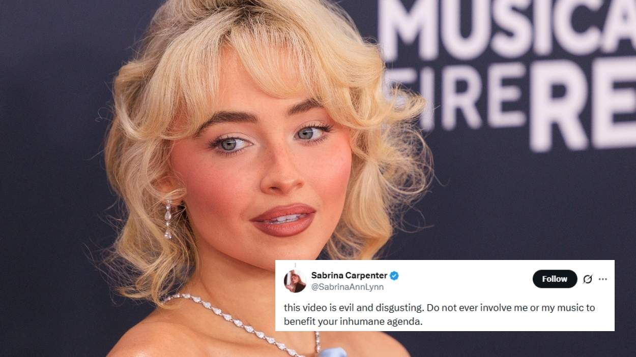 Sabrina Carpenter contra Trump. Fotomontaje.