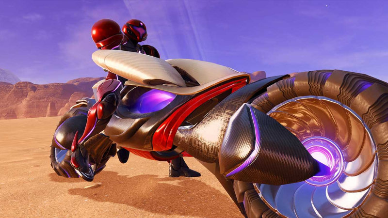 Samus Aran sobre la moto Vi-o-la en Metroid Prime 4 Beyond Samus Aran sobre la moto Vi-o-la en Metroid Prime 4 Beyond