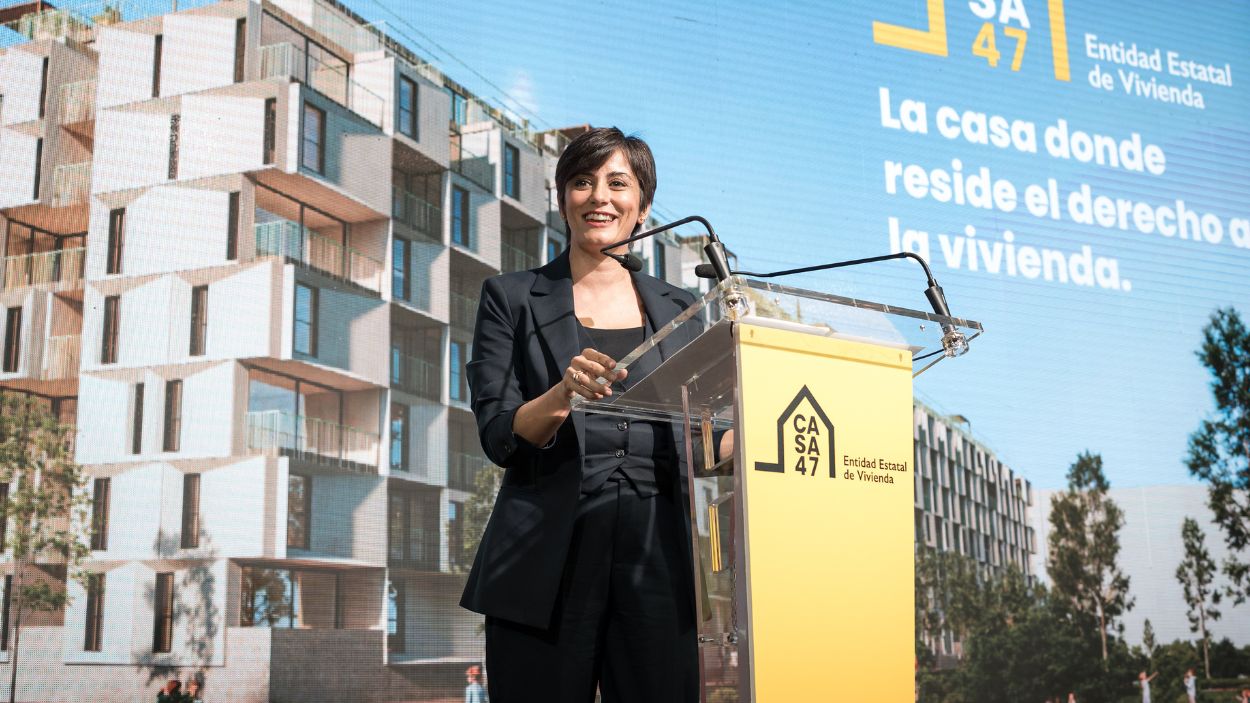 La ministra de Vivienda y Agenda Urbana, Isabel Rodríguez, durante la presentación de la Entidad Estatal de Vivienda. EP.