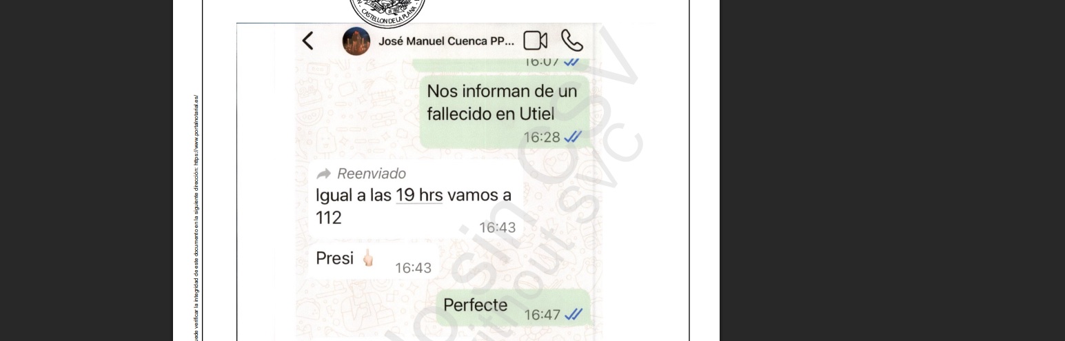 Pradas informó a las 16:28 que había un fallecido en Utiel pero Mazón prefirió seguir en El Ventorro
