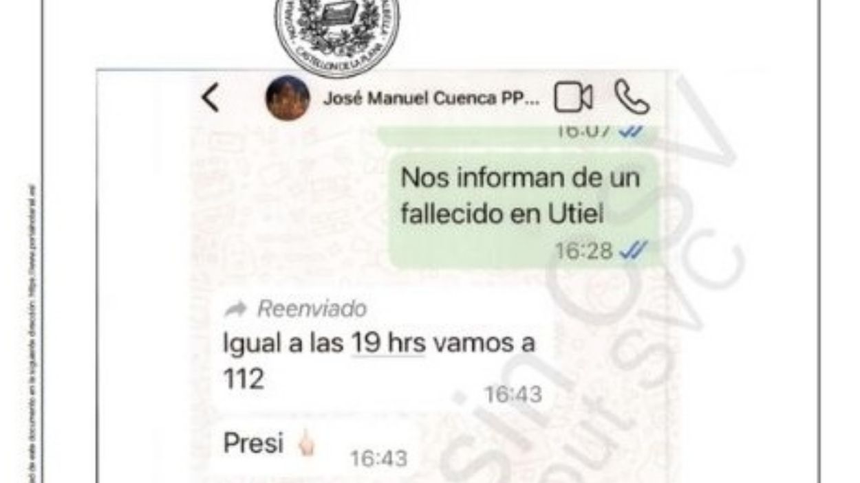 Pradas informó a las 16:28 que había un fallecido en Utiel pero Mazón prefirió seguir en El Ventorro
