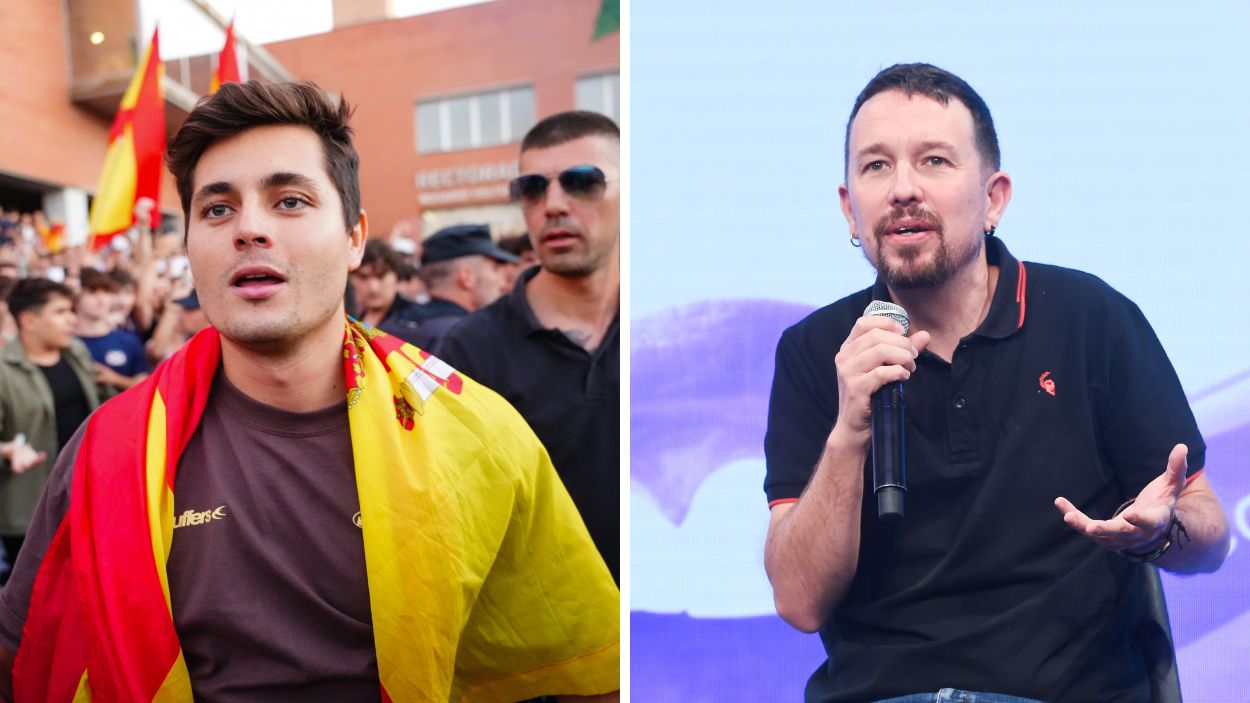 El seudo periodista Vito Quiles y el  exsecretario general de Podemos, Pablo Iglesias. EP