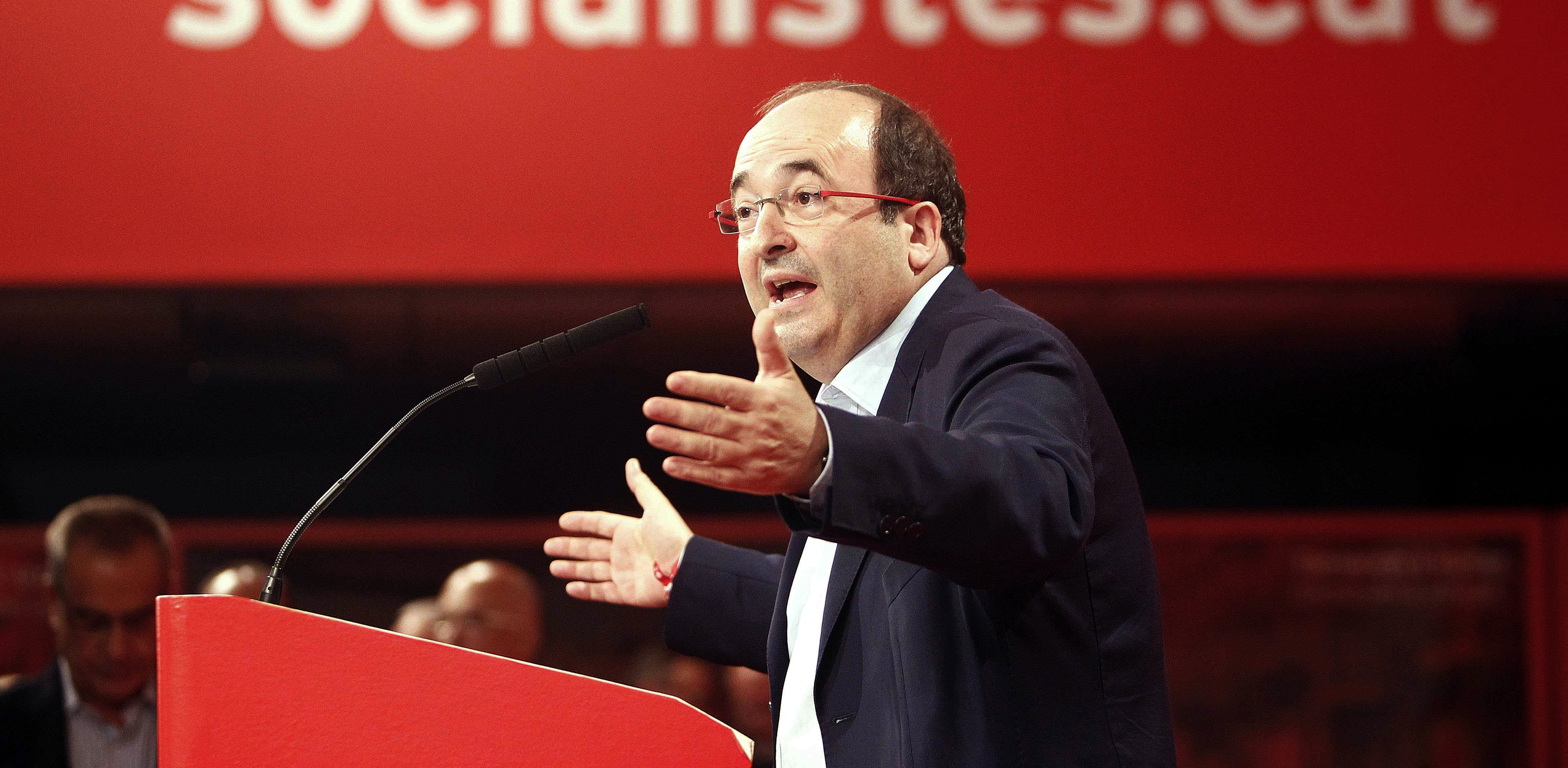 Miquel Iceta, durante su intervención, tras ser reelegido líder del PSC en las elecciones primarias del partido, ayer. 