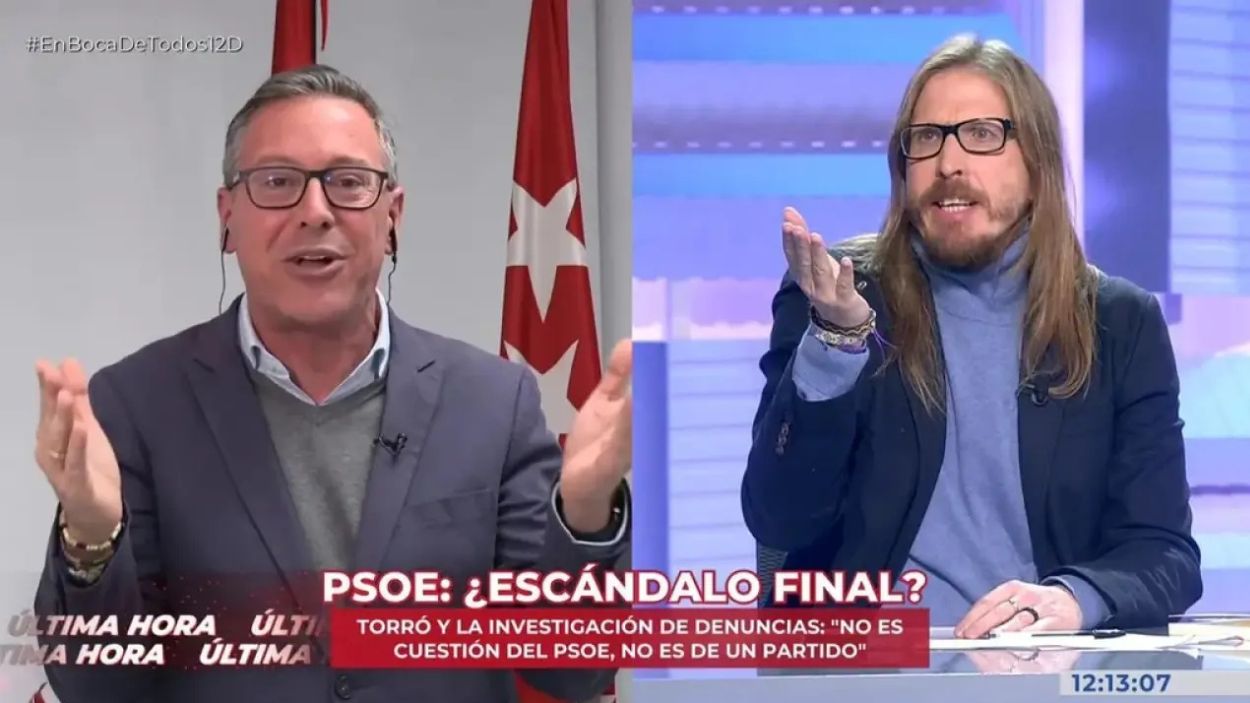 Tensión entre Alfonso Serrano (PP) y Pablo Fernández (Podemos) en directo en el programa 'En boca de todos'. Imagen: Cuatro.