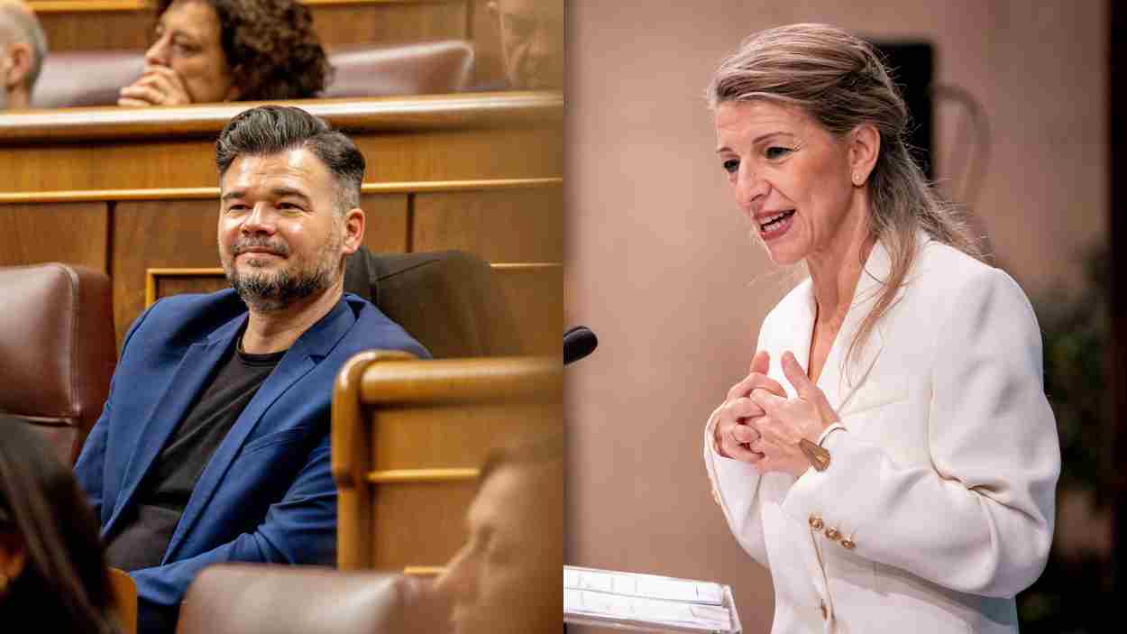 El portavoz de ERC en el Congreso, Gabriel Rufián, y la vicepresidenta segunda y ministra de Trabajo y Economía Social, Yolanda Díaz