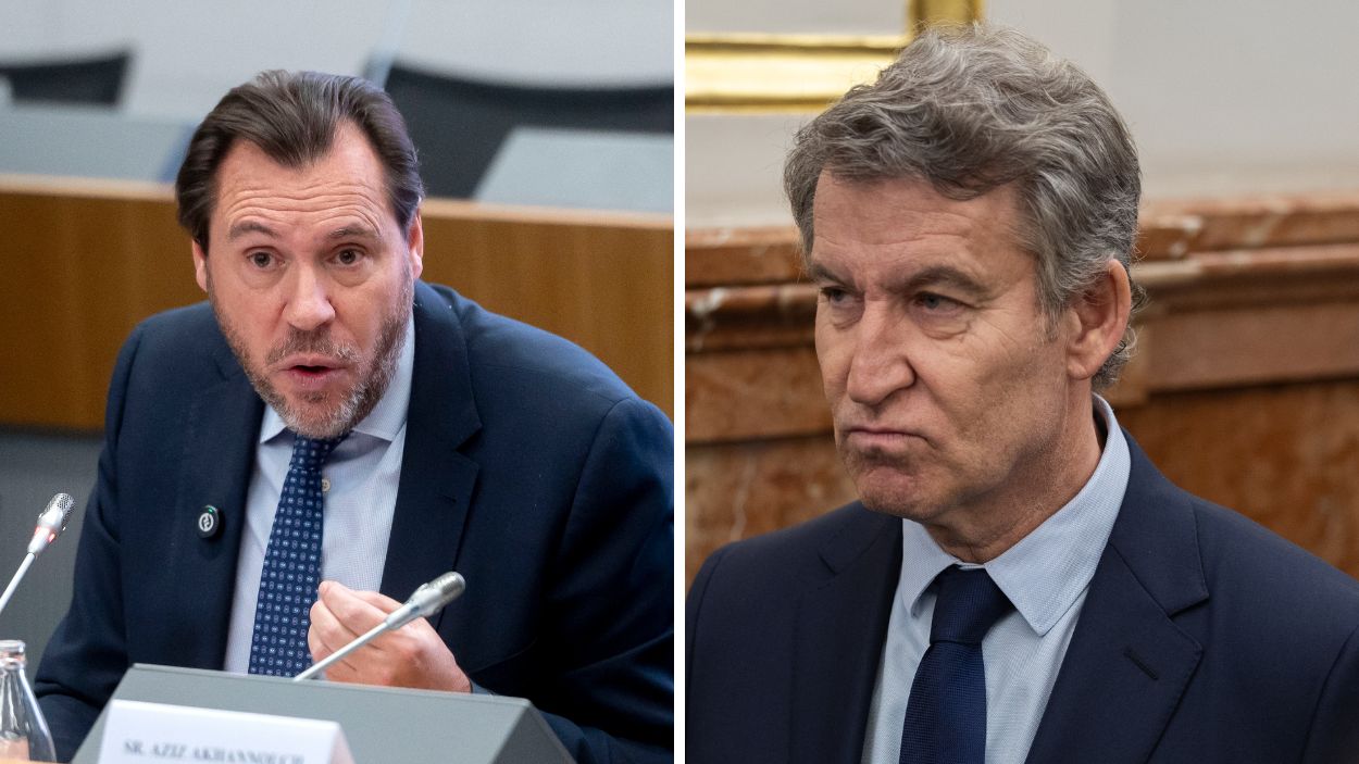  El ministro de Transportes, Óscar Puente y el presidente del PP, Alberto Núñez Feijóo. EP.