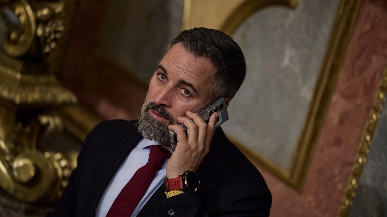 El presidente de Vox, Santiago Abascal, durante una sesión de control al Gobierno, en el Congreso de los Diputados. EP/Archivo.