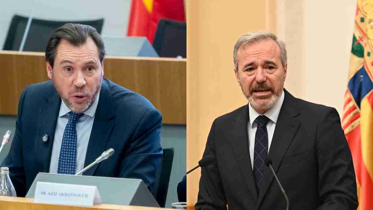 El ministro de Transportes y Movilidad Sostenible, Óscar Puente, y el presidente de Aragón, Jorge Azcón