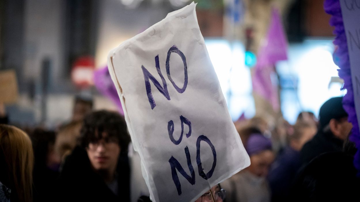Una pancarta feminista durante una concentración por el 25N en Madrid. EP.
