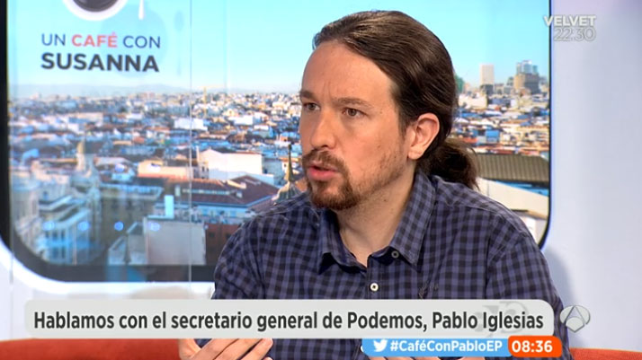 Un momento de la entrevista de Pablo Iglesias en Espejo Público (Antena 3)