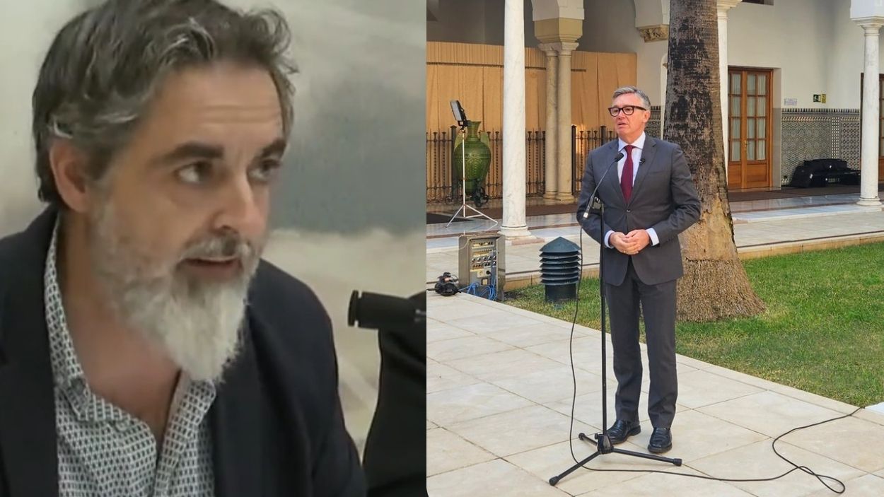 Pedro Navarro (izquierda) concejal Vox en el Ayuntamiento de Alcalá de Guadaíra (Sevilla) y Manuel Gavira (derecha) portavoz de Vox en el Parlamento andaluz