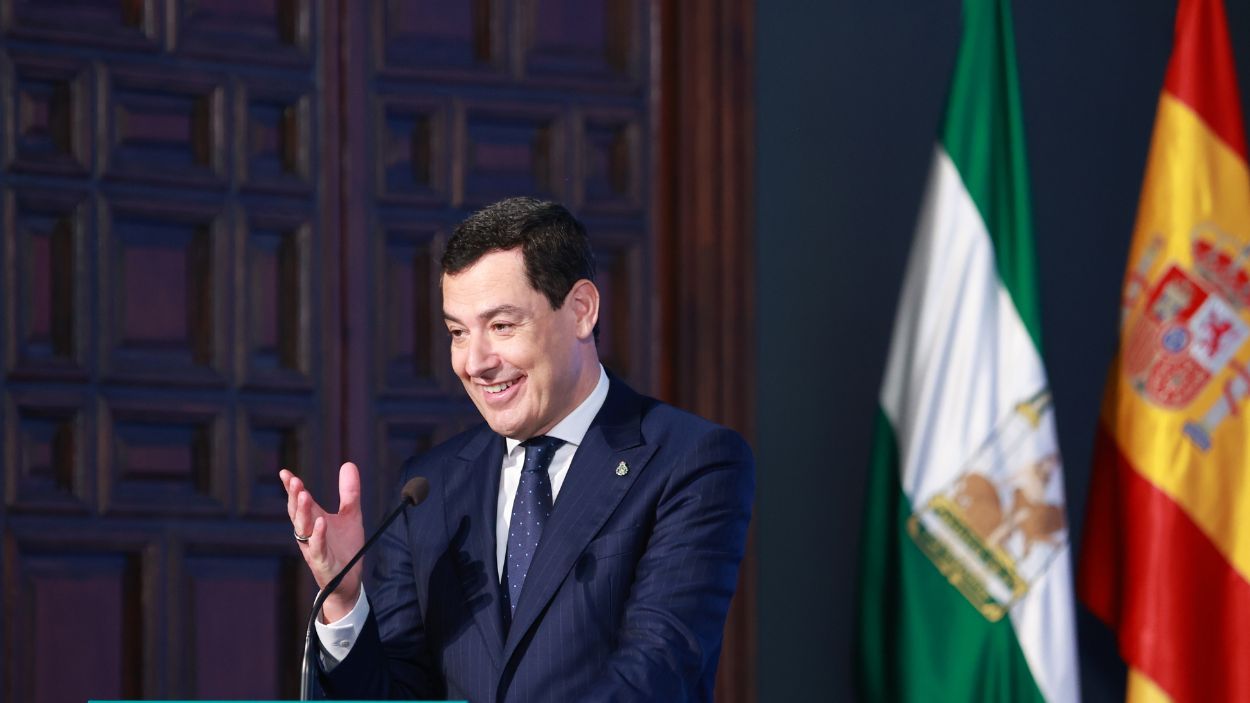 El presidente de la Junta de Andalucía, Juan Manuel Moreno Bonilla, durante un acto institucional de su Gobierno. EP.