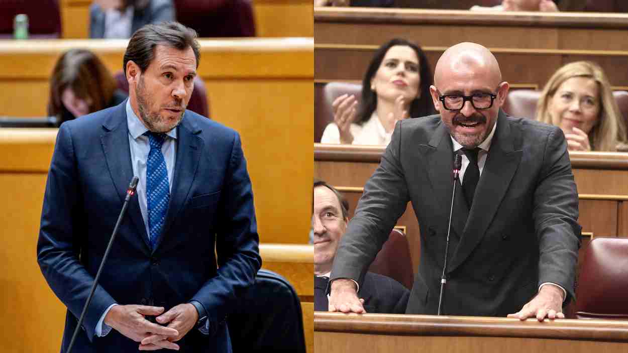 El ministro de Transportes y Movilidad Sostenible, Óscar Puente, y el diputado del PP, Jaime Miguel de los Santos.