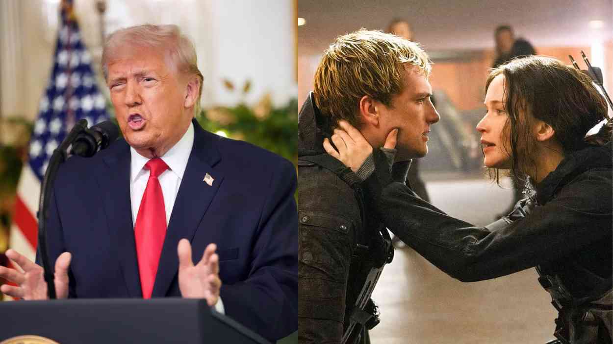 El presidente de Estados Unidos, Donald Trump, y una escena de 'Los Juegos del Hambre'. EP.