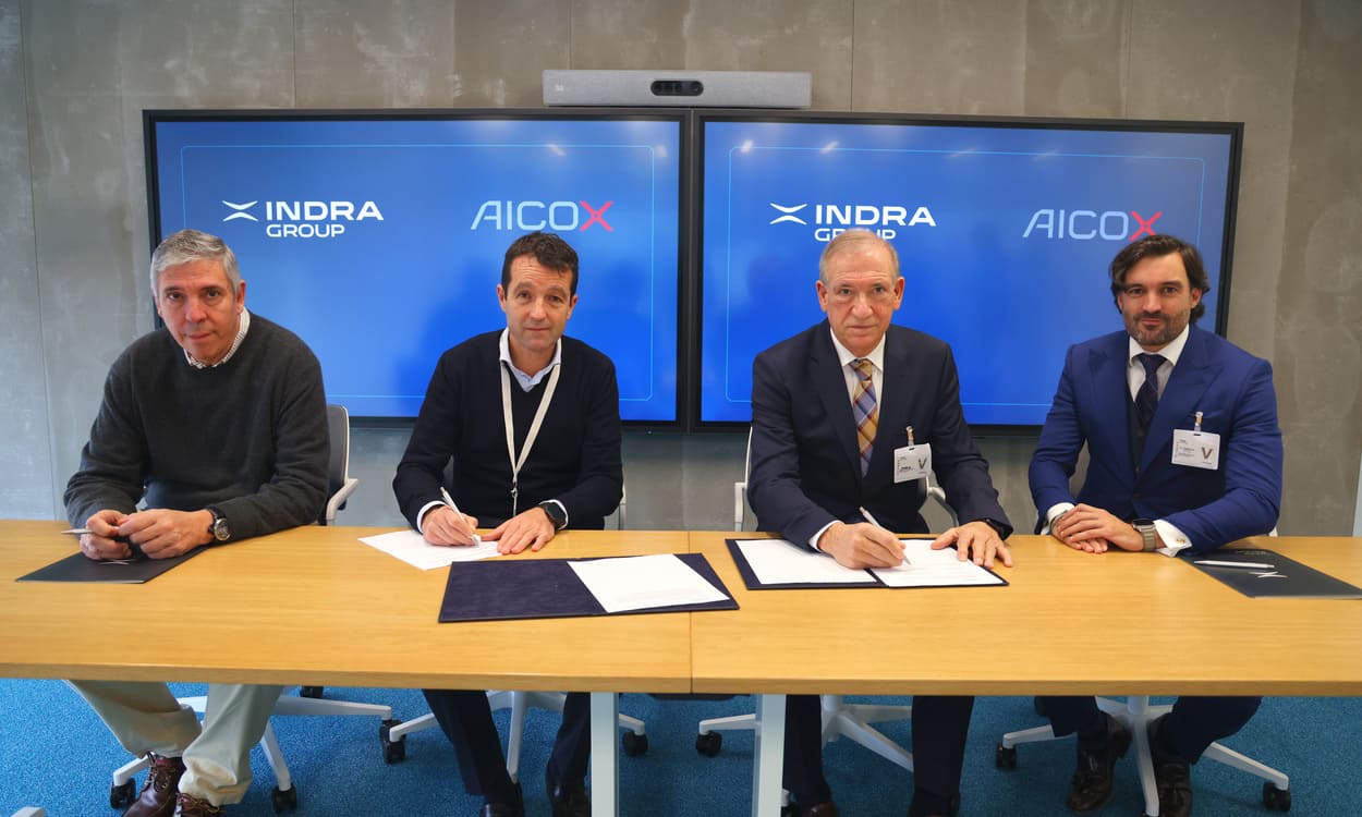 Indra Group y AICOX Soluciones S.A.U. durante la firma del acuerdo de colaboración estratégica. INDRA GROUP