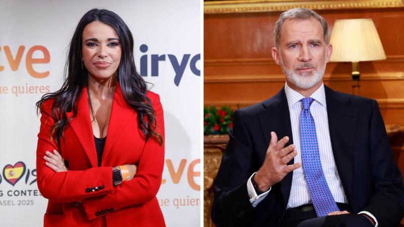 Fotomontaje de la analista política Sarah Santaolalla y el rey Felipe VI. Elaboración propia.