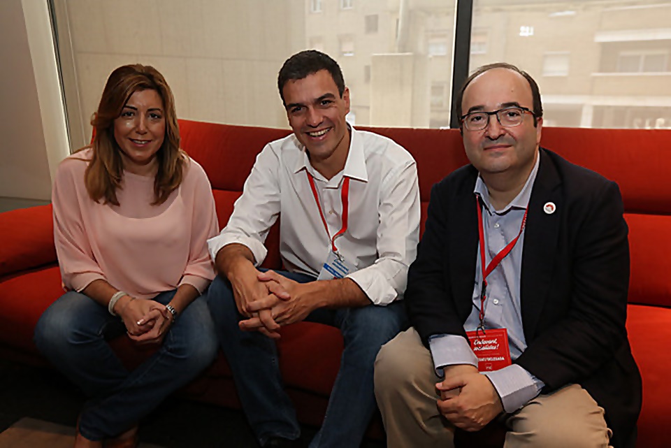 Susana Díaz, Pedro Sánchez y Miquel Iceta.