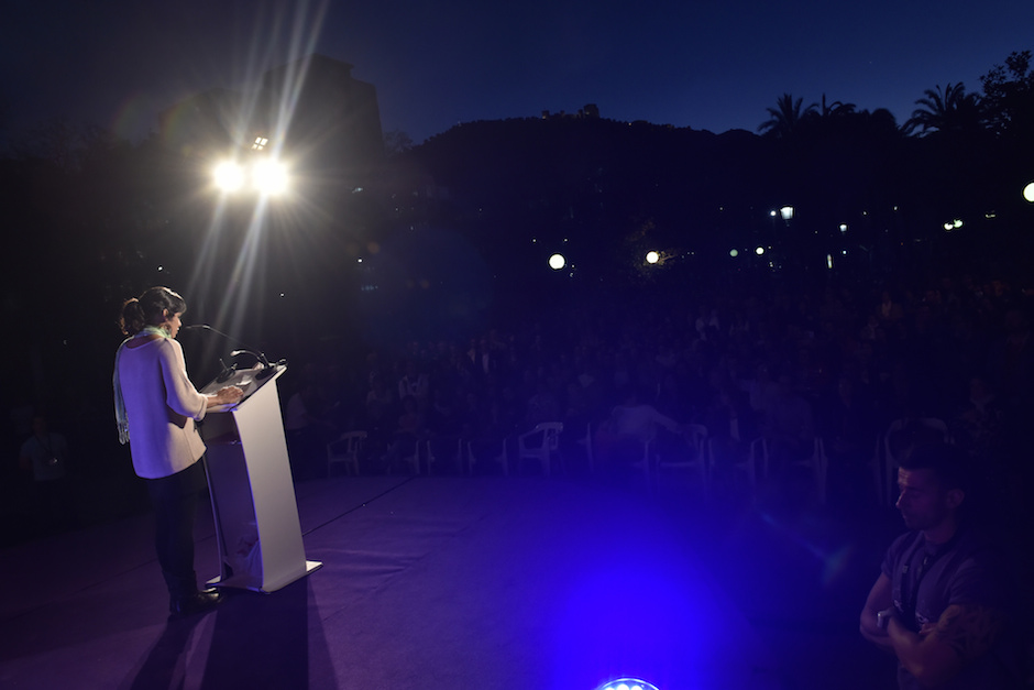 Teresa Rodríguez, en un mitin electoral.