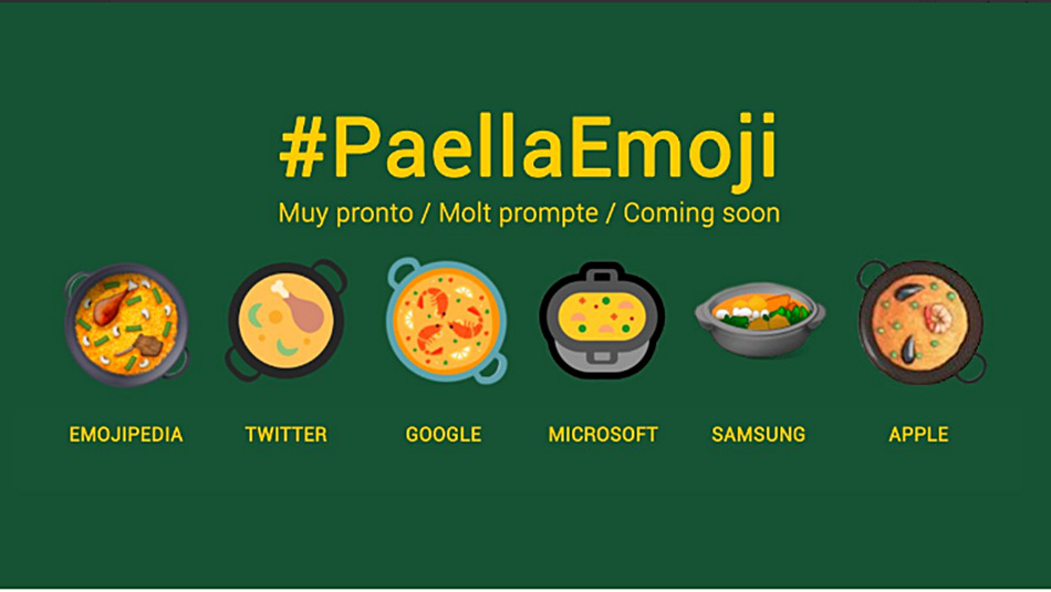 Diferentes emojis de paella preparados por marcas o sistemas operativos. 