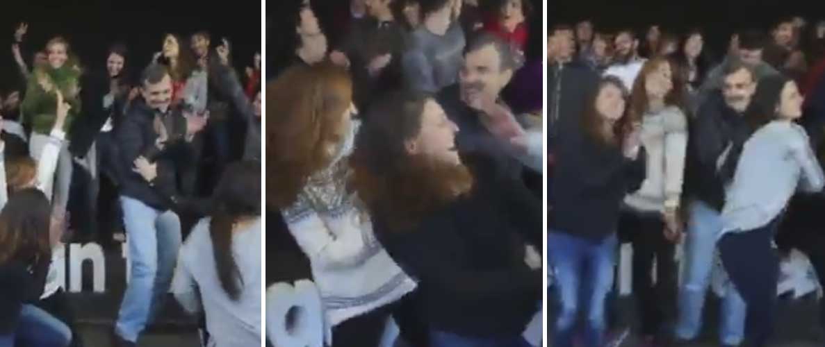 Capturas del vídeo de apoyo a Rita Maestre en el que participan José Manuel López y Tania Sánchez bailando al ritmo de Grease