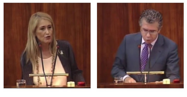 Cifuentes y Granados en la sesión de la Asamblea en la que negaron el caso de los espías. Captura Vídeo