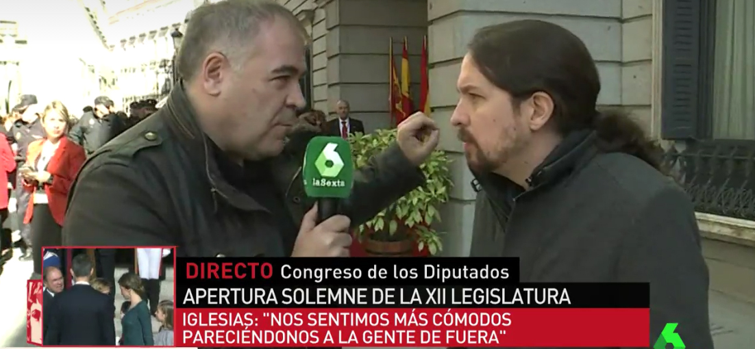 El periodista Antonio Ferreras entrevistando al líder de Podemos, Pablo Iglesias