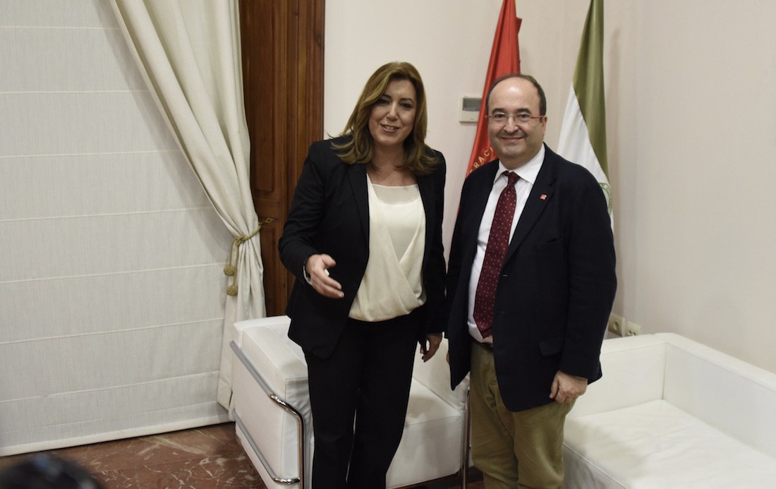 Susana Díaz y Miquel Iceta, ayer en la sede del PSOE andaluz, en Sevilla.