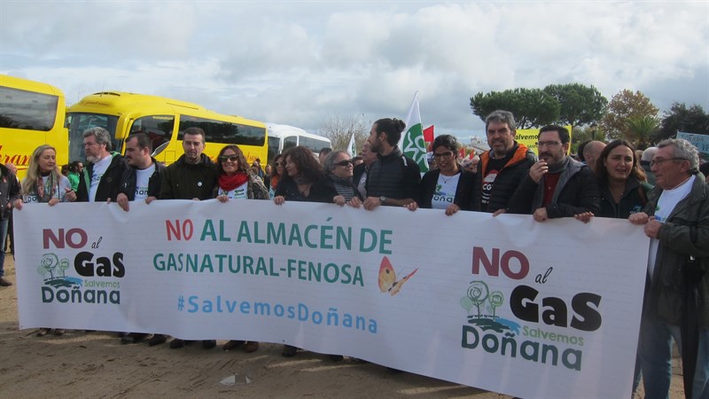 Cabeza de la manifestación del sábado en la aldea de El Rocío.