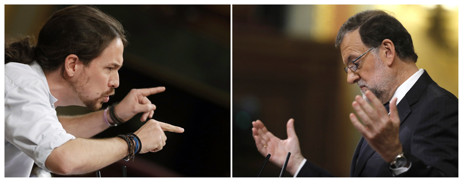 Pablo Iglesias (i), y Mariano Rajoy (d), en el debate de la investidura del segundo celebrado en el Congreso el  27 de octubre