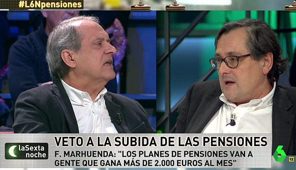Momento de la discusión entre Marhuenda y Aroca sobre las pensiones. 