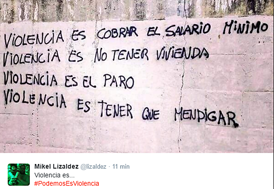 Uno de los tuits que se puede ver bajo el hashtag #PodemosEsViolencia. 