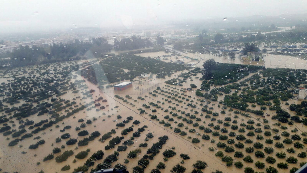 Vista aérea de las inundaciones en la localidad malagueña de Cártama.