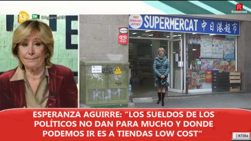 Montaje de Esperanza Aguirre en Twitter, tras sus declaraciones sobre los sueldos de los políticos. @robotronk1