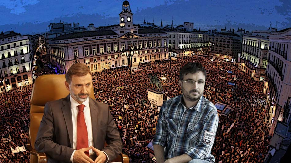 José Mota imitando a Felipe VI junto con Jordi Évole y la manifestación del 15M en la Puerta del Sol (Madrid)
