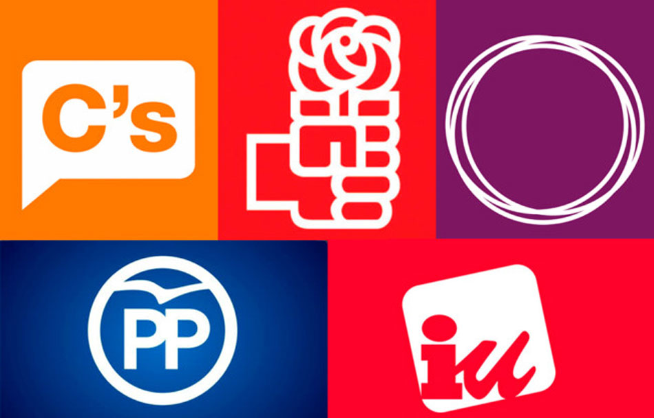 Logos del Partido Popular, PSOE, Podemos, Ciudadanos e Izquierda Unida