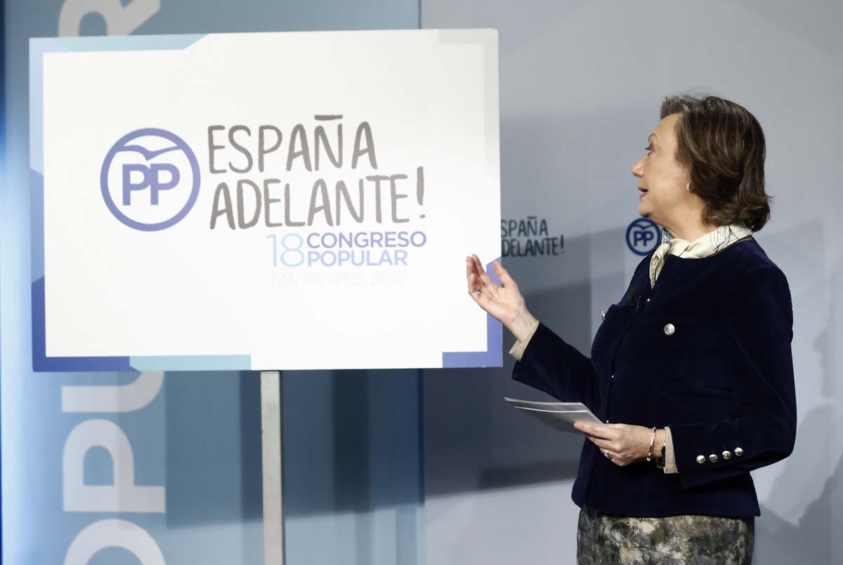 La presidenta de la Comisión Organizadora del XVIII Congreso Nacional del PP, Luisa Fernanda Rudi,durante la presentación el XVIII Congreso Nacional del PP