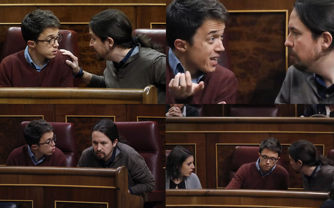 Imágenes de la discusión entre Iñigo Errejón y Pablo Iglesias en sus escaños del Congreso.