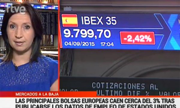 Amparo García informando desde la Bolsa de Madrid. Eliminar