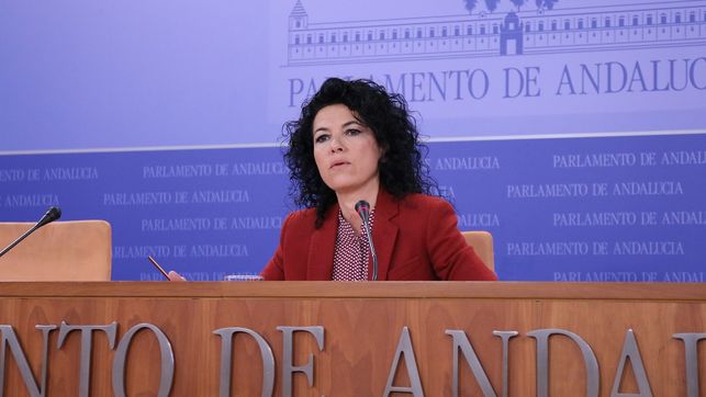 La senadora de Podemos Maribel Mora, en una rueda de prensa en el Parlamento andaluz.
