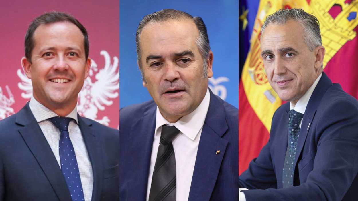 Los alcaldes de Toledo, Talavera y Puertollano, Carlos Velázquez, José Julián Gregorio y Miguel Ángel Ruiz, respectivamente. EP.