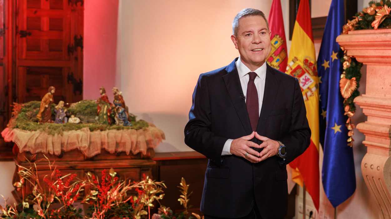 El presidente de Castilla-La Mancha, Emiliano García-Page, durante su discurso de Año Nuevo. JCCM.