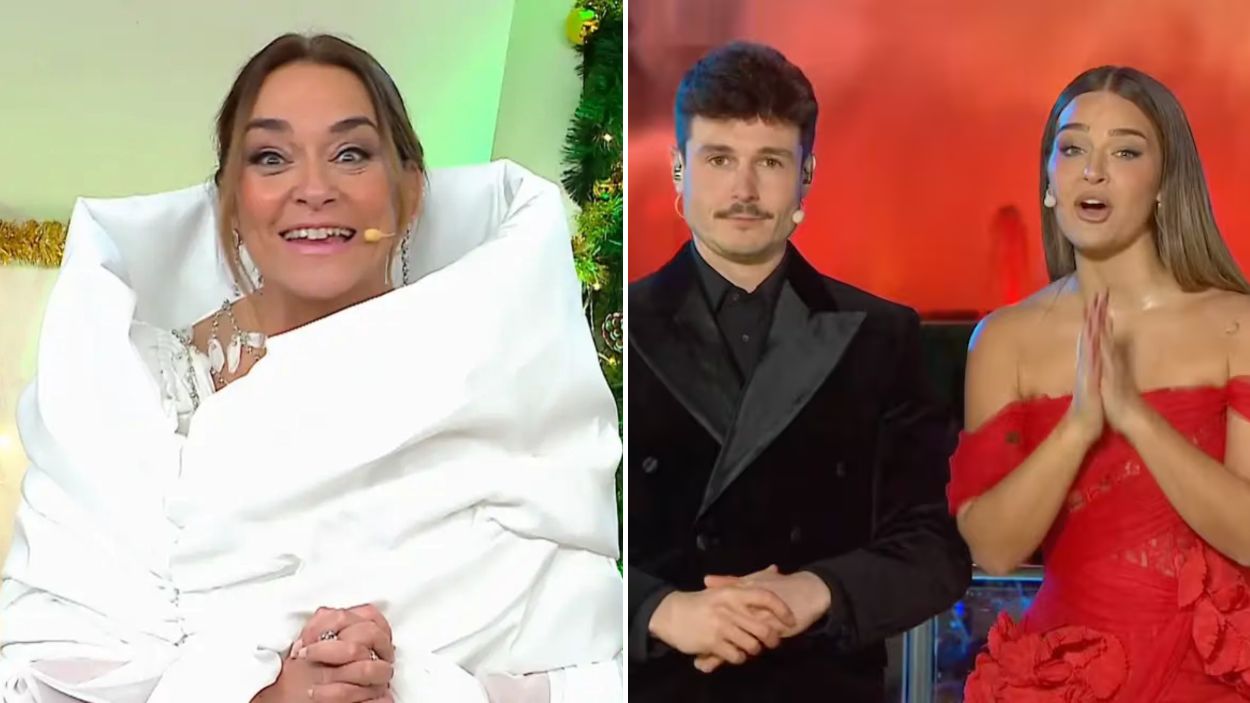 Toñi Moreno (Canal Sur) y Miki Núñez y Laura Escanes (TV3) en las Campanadas 2025.