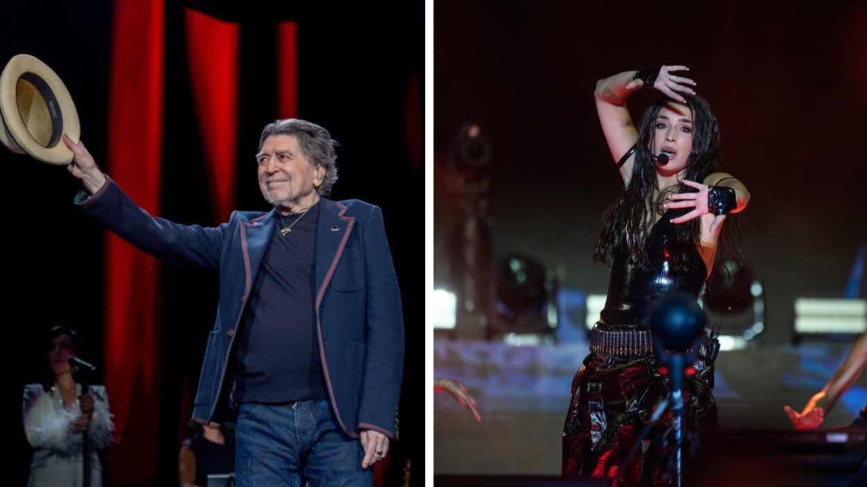 Joaquín Sabina en su último concierto y Lola Índigo actuando. RTVE