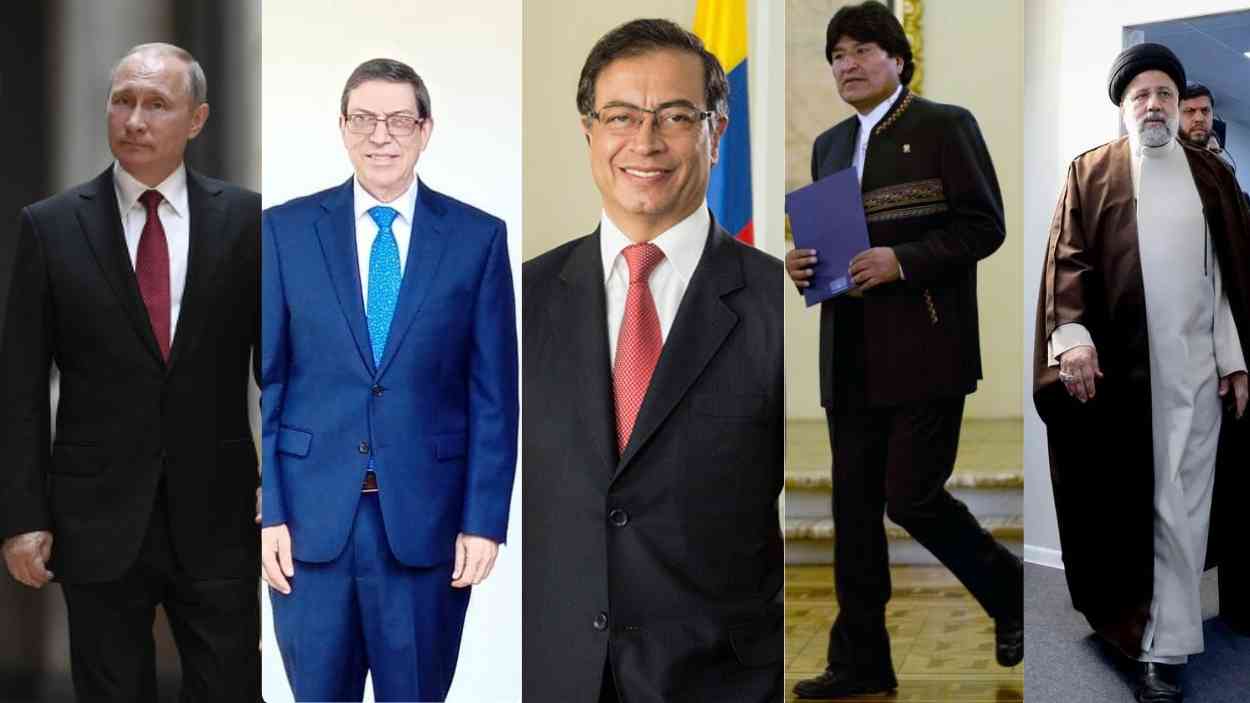 Vladimir Putin, Bruno Rodríguez, Gustavo Petro, Evo Morales y Ebrahim Raisi (De izquierda a derecha)