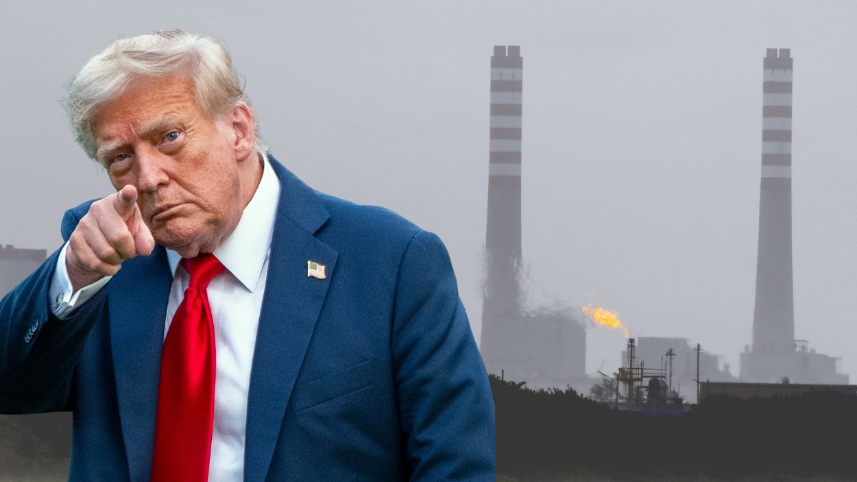 Fotomontaje de una refinería de petróleo en Venezuela y el presidente de Estados Unidos, Donald Trump. Elaboración propia.