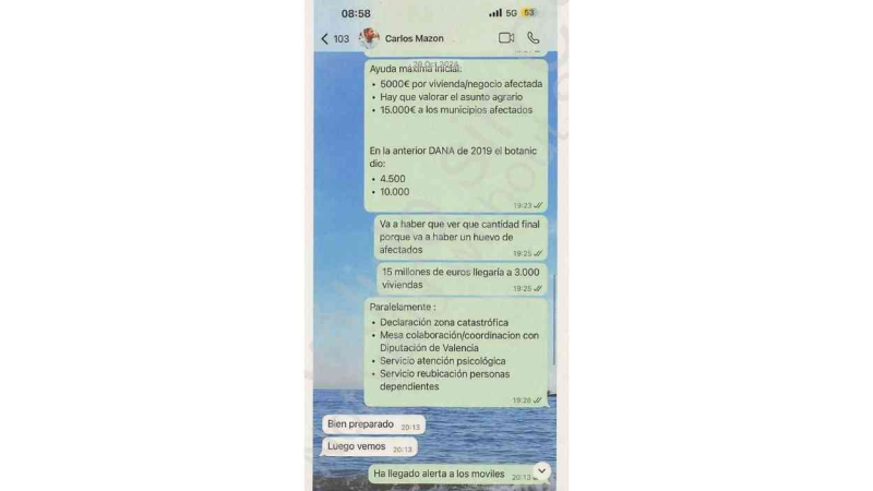 WhatsApp de Cayetano García con Mazón