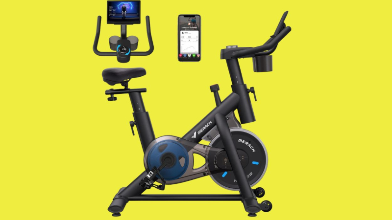 MERACH Bicicleta Estática en Casa con Resistencia Ajustable, Bicicleta Estatica Silenciosa con Monitor LED