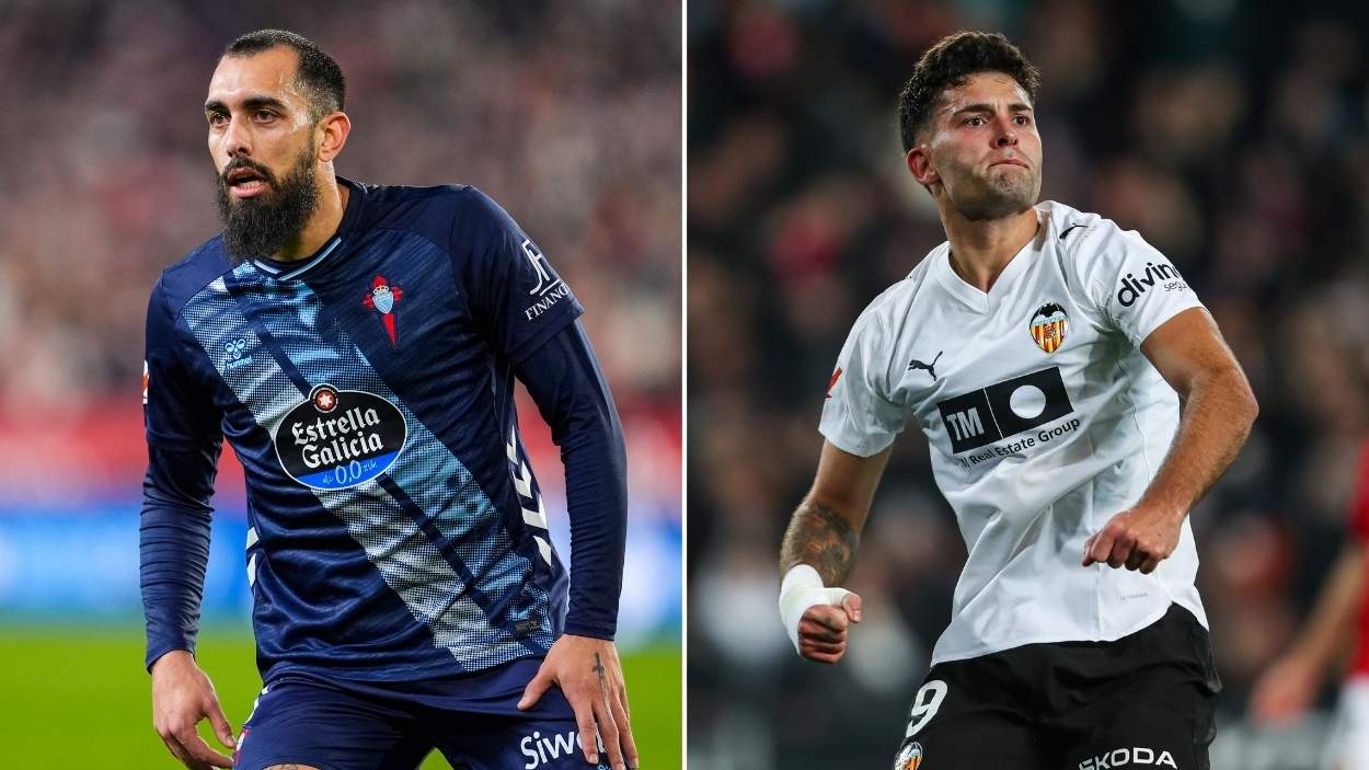 Borja Iglesias y Hugo Duro durante un encuentro de LaLiga. EP