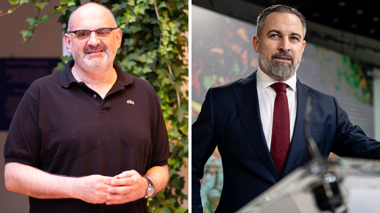 Fotomontaje del politólogo Antón Losada y el presidente de Vox, Santiago Abascal. Elaboración propia.